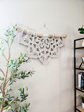 Load image into Gallery viewer, 3 foot Large half mandala macramé wall hanging with hanging crystal drops.