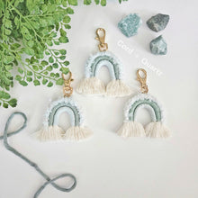 Load image into Gallery viewer, Macrame rainbow keychains. Colorful handcrafted boho accessories for keys and bags.