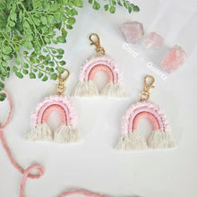 Load image into Gallery viewer, Macrame rainbow keychains. Colorful handcrafted boho accessories for keys and bags.