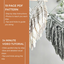 Load image into Gallery viewer, Macrame layered feather wall hanging PDF pattern + Video tutorial. Step by step macrame pattern. intermediate