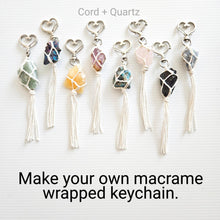 Load image into Gallery viewer, Macrame wrapped crystal keychain DIY craft kit. Handmade craft supply making kit. Craft kits for kids and adults. Crystal keychain tutorial.