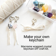 Load image into Gallery viewer, Macrame wrapped crystal keychain DIY craft kit. Handmade craft supply making kit. Craft kits for kids and adults. Crystal keychain tutorial.