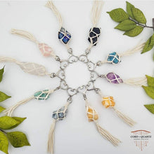Load image into Gallery viewer, Macrame wrapped crystal keychain DIY craft kit. Handmade craft supply making kit. Craft kits for kids and adults. Crystal keychain tutorial.