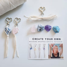 Load image into Gallery viewer, Macrame wrapped crystal keychain DIY craft kit. Handmade craft supply making kit. Craft kits for kids and adults. Crystal keychain tutorial.
