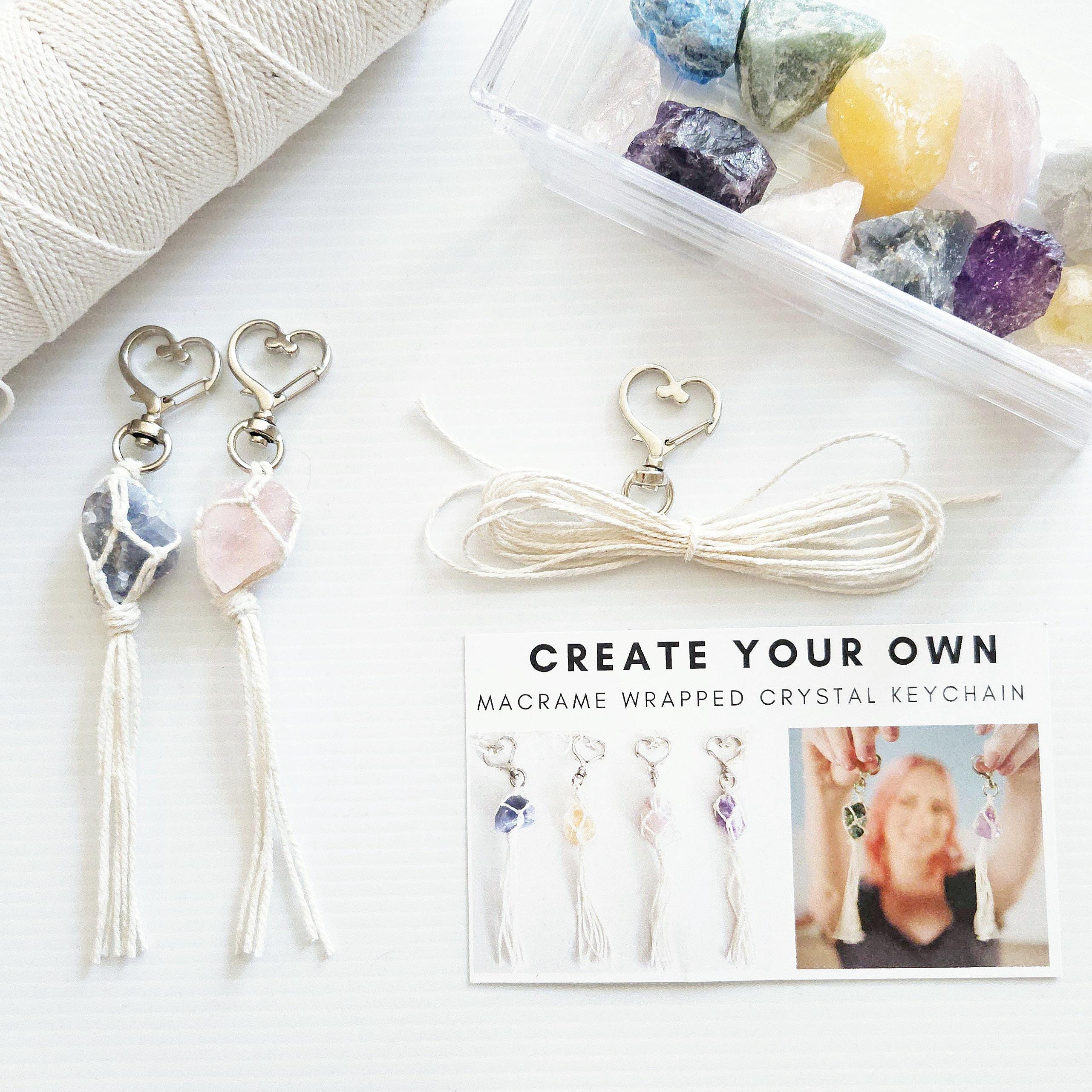 Macrame wrapped crystal keychain DIY craft