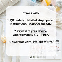 Load image into Gallery viewer, Macrame wrapped crystal rear view mirror charm DIY craft kit. Boho crystal charm making kit. Handmade car accessories.