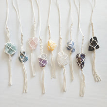 Load image into Gallery viewer, Macrame wrapped crystal rear view mirror charm DIY craft kit. Boho crystal charm making kit. Handmade car accessories.