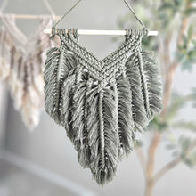 Load image into Gallery viewer, Macrame feathered wall hanging. Handmade boho wall decor. Textured fiber art for new house.