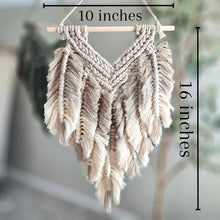 Load image into Gallery viewer, Macrame feathered wall hanging. Handmade boho wall decor. Textured fiber art for new house.
