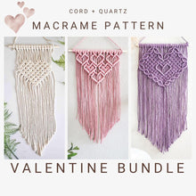 Load image into Gallery viewer, 3 in 1 macrame heart valentines wall hanging BUNDLE, step by step guide, macrame tutorial, valentines day heart craft, diy macrame