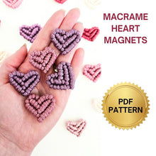 Load image into Gallery viewer, Macrame heart magnet pdf pattern. Beginner macrame patterns. macrame tutorials, diy macrame. valentines diy home decor.