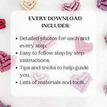 Load image into Gallery viewer, 3 in 1 macrame heart valentines accessory BUNDLE, step by step guide, macrame tutorial, valentines day heart craft, diy macrame