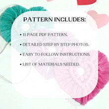 Load image into Gallery viewer, Macrame heart rear view mirror charm pdf pattern tutorial. Step by step. beginner friendly. valentines day mirror hanger.