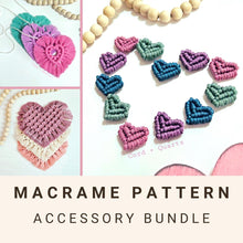 Load image into Gallery viewer, 3 in 1 macrame heart valentines accessory BUNDLE, step by step guide, macrame tutorial, valentines day heart craft, diy macrame