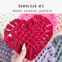 Load image into Gallery viewer, 3 in 1 macrame heart valentines accessory BUNDLE, step by step guide, macrame tutorial, valentines day heart craft, diy macrame