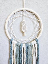 Load image into Gallery viewer, Clearance macrame dreamcatcher wall hanging with raw Quartz point crystal, Boho bedroom and living room home decor.