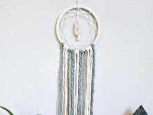 Load image into Gallery viewer, Clearance macrame dreamcatcher wall hanging with raw Quartz point crystal, Boho bedroom and living room home decor.