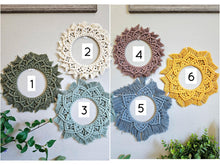 Load image into Gallery viewer, Clearance macrame mandala wall hangings. Boho bedroom and living room home decor. customizable elegant and romantic wall decor and art.