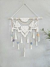 Load image into Gallery viewer, Clearance macrame half mandala wall hanging with real crystals. crystal art. Boho bedroom and living room home decor. Handmade.