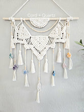 Load image into Gallery viewer, Clearance macrame half mandala wall hanging with real crystals. crystal art. Boho bedroom and living room home decor. Handmade.