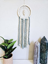 Load image into Gallery viewer, Clearance macrame dreamcatcher wall hanging with raw Quartz point crystal, Boho bedroom and living room home decor.