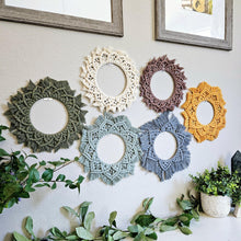 Load image into Gallery viewer, Clearance macrame mandala wall hangings. Boho bedroom and living room home decor. customizable elegant and romantic wall decor and art.