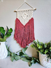 Load image into Gallery viewer, Clearance Red macrame wall hanging. Boho bedroom and living room home decor. customizable elegant and romantic home decor and art.