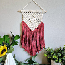 Load image into Gallery viewer, Clearance Red macrame wall hanging. Boho bedroom and living room home decor. customizable elegant and romantic home decor and art.