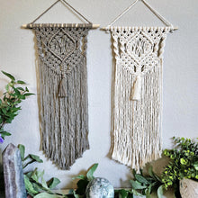 Load image into Gallery viewer, Clearance macrame wall hanging. Boho bedroom and living room home decor. Elegant and romantic home decor and art.