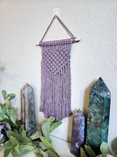 Load image into Gallery viewer, Clearance macrame heart wall hanging. Purple Boho bedroom and living room home decor. customizable elegant and romantic home decor and art.