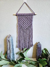 Load image into Gallery viewer, Clearance macrame heart wall hanging. Purple Boho bedroom and living room home decor. customizable elegant and romantic home decor and art.