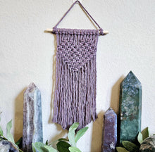 Load image into Gallery viewer, Clearance macrame heart wall hanging. Purple Boho bedroom and living room home decor. customizable elegant and romantic home decor and art.