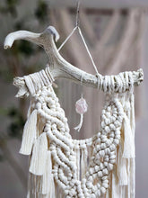 Load image into Gallery viewer, Macrame antler wall hanging. Handmade boho rustic antler wall art. rustic farmhouse home decor