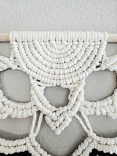 Load image into Gallery viewer, Clearance macrame half mandala wall hanging with crystals. Black tourmaline crystal art. Boho bedroom and living room home decor. Handmade.