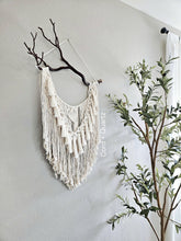 Load image into Gallery viewer, Clearance macrame wall hanging. Real Manzanita branch. Boho bedroom and living room home decor. Handmade.