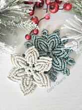 Load image into Gallery viewer, Macrame snowflake decor. Handmade winter holiday table decor or christmas ornaments.