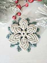 Load image into Gallery viewer, Macrame snowflake decor. Handmade winter holiday table decor or christmas ornaments.