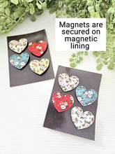 Load image into Gallery viewer, Handmade sewn heart MAGNETS. Set of 4. Strong valentines day magnets.