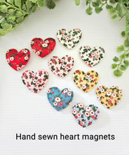Load image into Gallery viewer, Handmade sewn heart MAGNETS. Set of 4. Strong valentines day magnets.