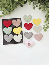 Load image into Gallery viewer, Handmade sewn heart MAGNETS. Set of 6. Strong valentines day magnets.