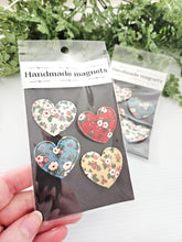 Load image into Gallery viewer, Handmade sewn heart MAGNETS. Set of 4. Strong valentines day magnets.