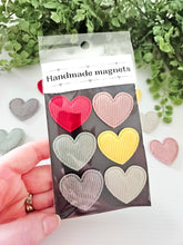 Load image into Gallery viewer, Handmade sewn heart MAGNETS. Set of 6.