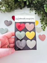 Load image into Gallery viewer, Handmade sewn heart MAGNETS. Set of 6.