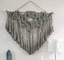 Load image into Gallery viewer, *Clearance* Large half mandala Macrame wall hanging. With crystal chains and drops.