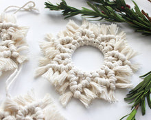 Load image into Gallery viewer, Macrame christmas ornaments, personalized holiday decor, rustic ornaments, boho Christmas, white ornaments, Christmas gifts for mom