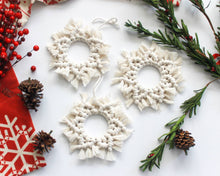 Load image into Gallery viewer, Macrame christmas ornaments, personalized holiday decor, rustic ornaments, boho Christmas, white ornaments, Christmas gifts for mom