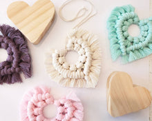 Load image into Gallery viewer, Macrame heart rear view mirror accessories, macrame heart car charms, car decor and accessories, easter and spring gift ideas.