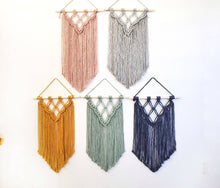 Load image into Gallery viewer, Macrame wall hanging. Bohemian home decor. Neutral and rainbow nursery wall decor. Scandinavian home and wall art. living room and bedroom