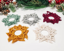 Load image into Gallery viewer, Macrame christmas ornaments, personalized holiday decor, rustic ornaments, boho Christmas, white ornaments, Christmas gifts for mom