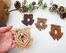 Load image into Gallery viewer, Macrame vagina Christmas ornaments. Gag gifts. Feminist, girl power, vulva decor. Midwife gifts. Funny vulgar Christmas ornaments